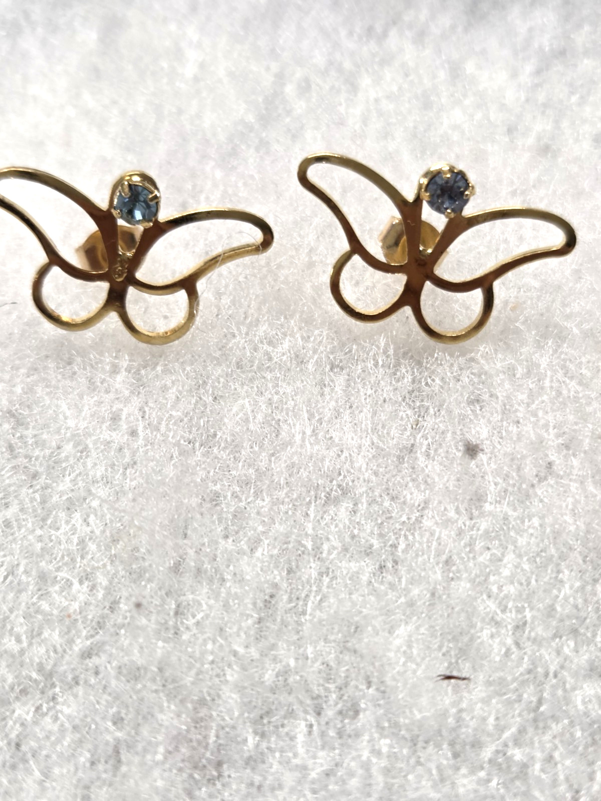 Vtg nos Butterfly Aquamarine prong rhinestone pierced Earrings