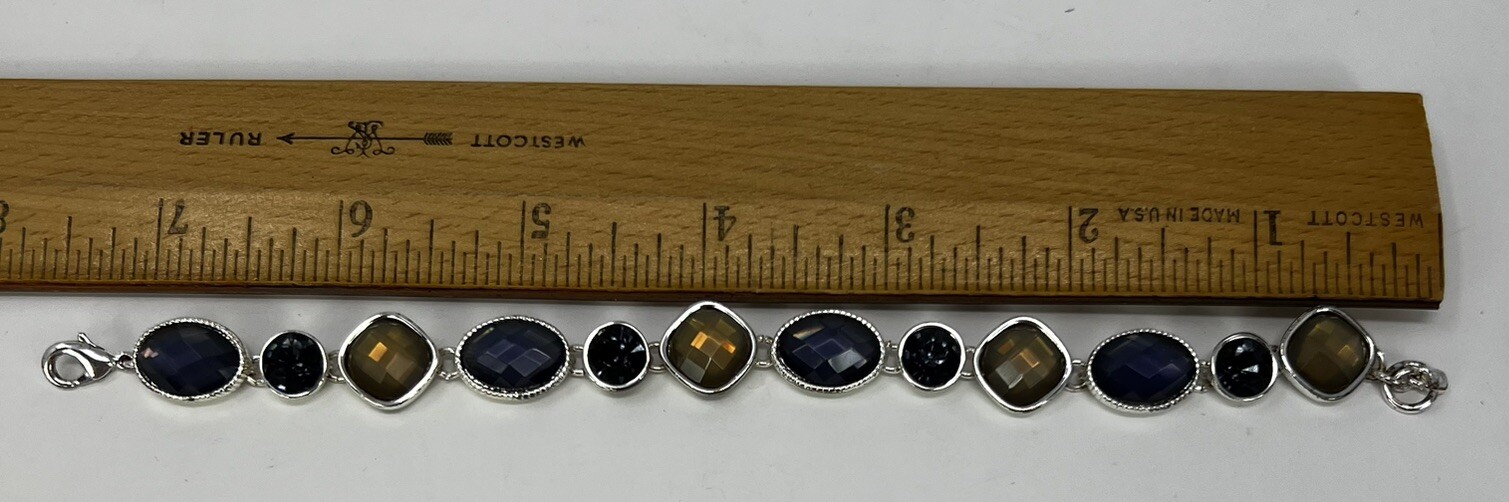 Vintage Scarab Bracelet Faceted Multi Colored Purple and Gold 7.5” Marked
