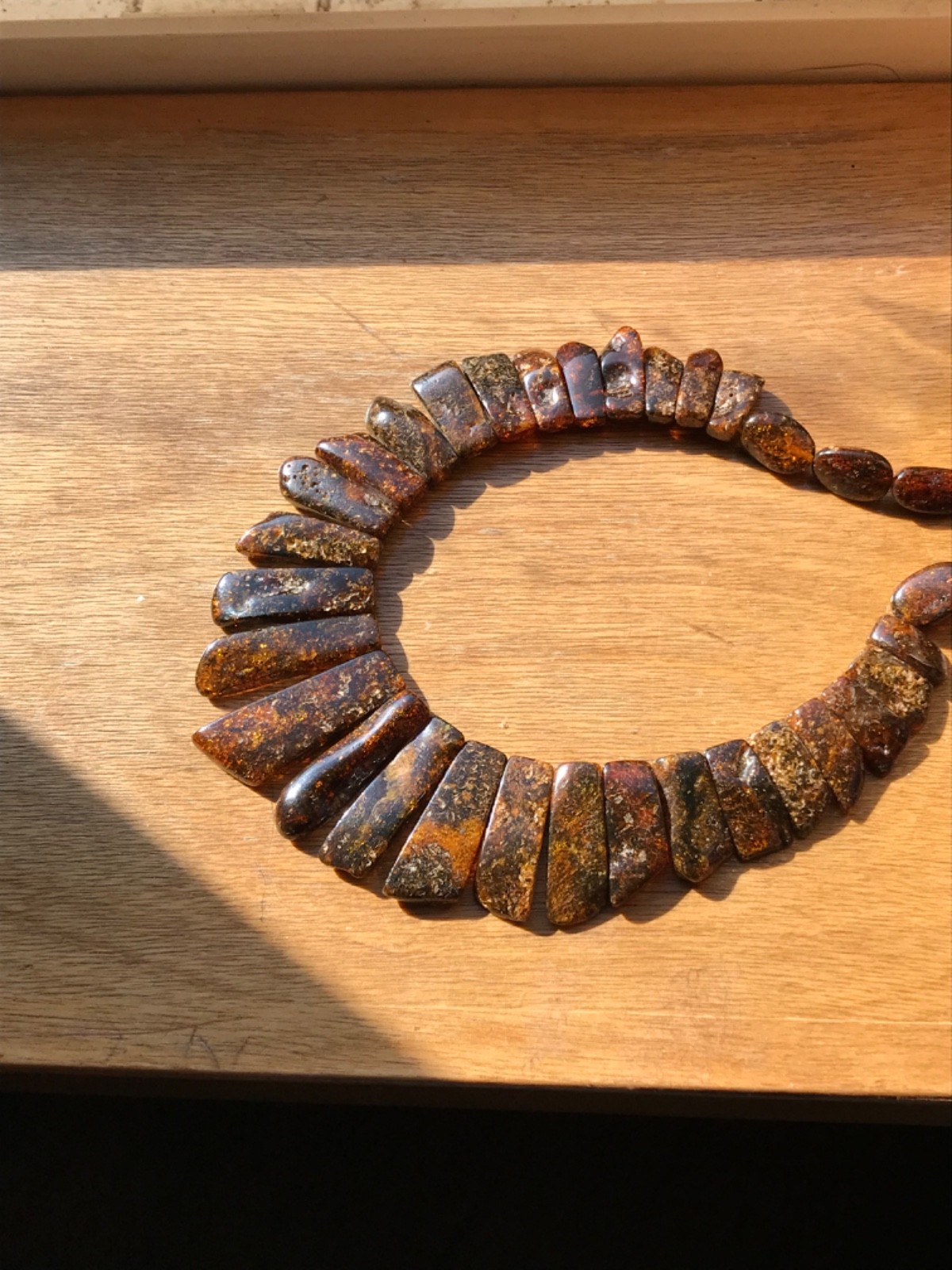 Baltic amber flat collar panels necklace golden brown with many inclusions