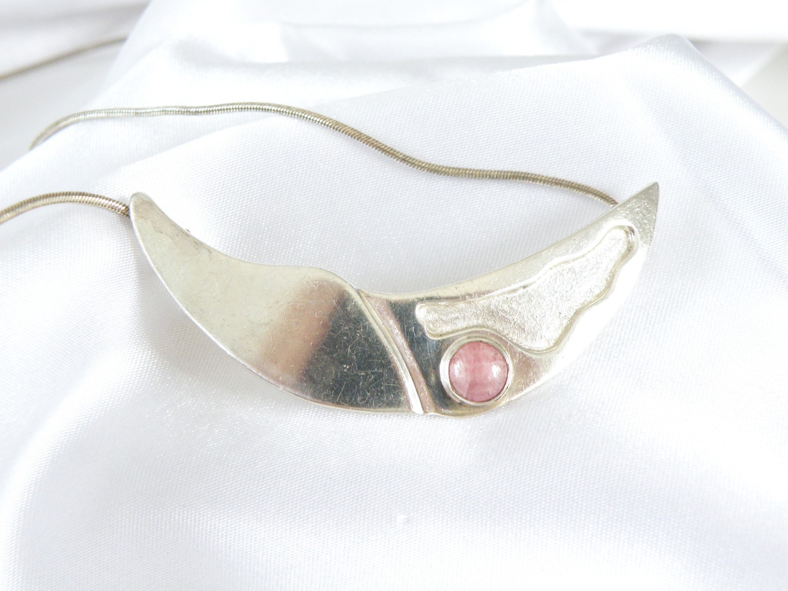 Vintage Sterling Silver 925 Artisan Modernist Rhodochrosite Slide Necklace