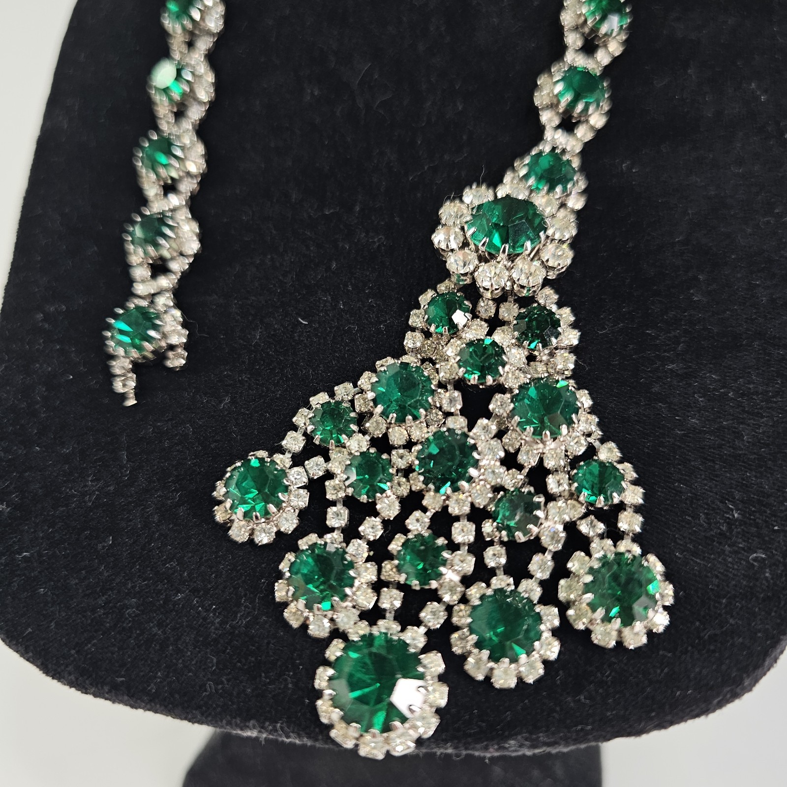 Vtg 50’s 60s Kramer Emerald Crystal Bib Necklace Statement MCM Chandelier REPAIR