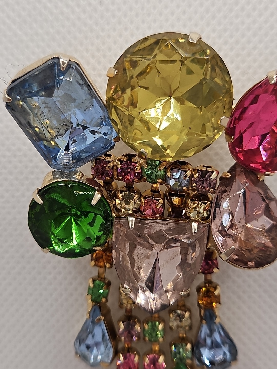 Vintage Chandelier Large Brooch & Earrings Multicolor Rhinestones Set