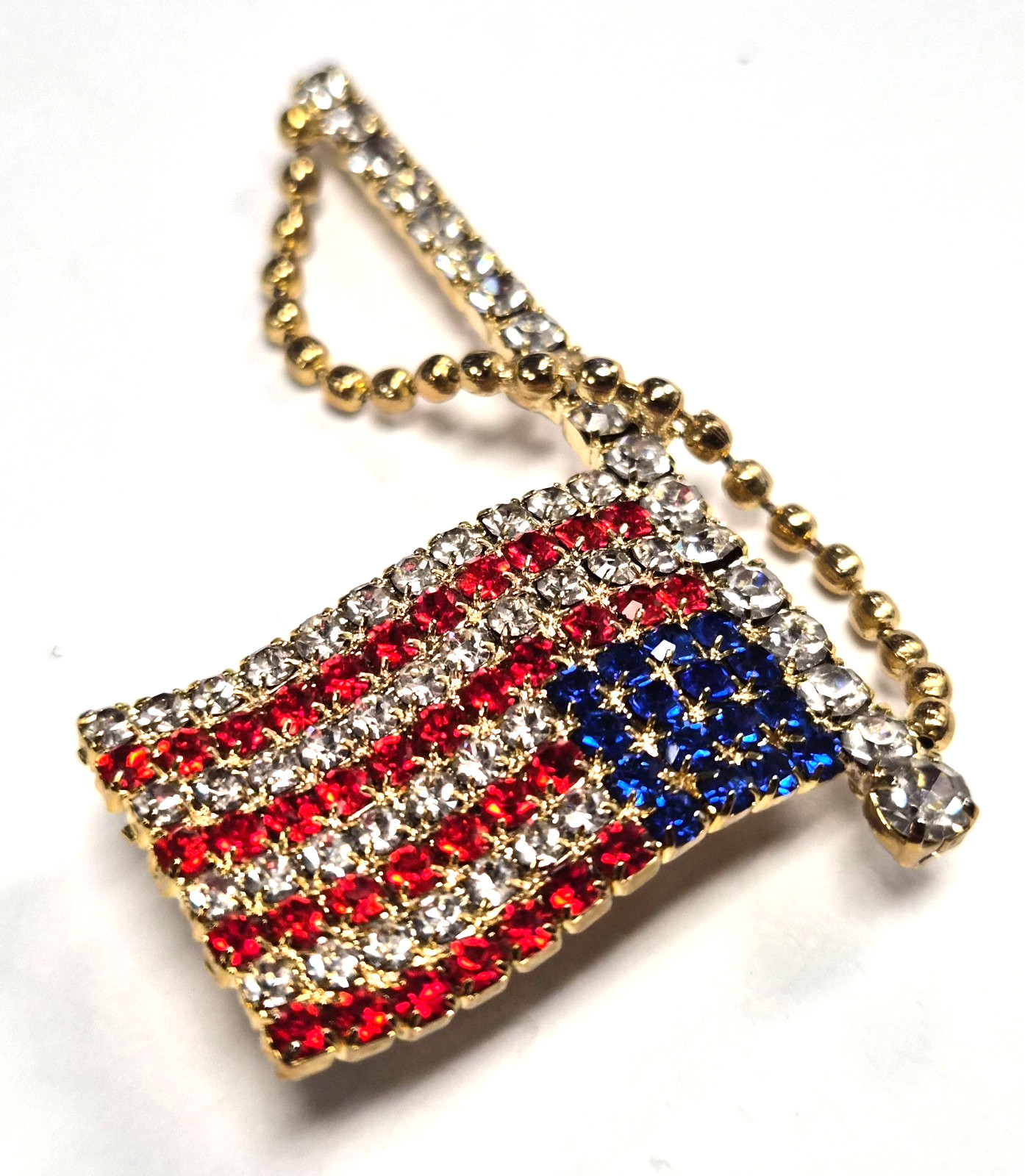 Vintage 70’s American Flag 4th of July Paved Rhinestones Patriotic Pin / Brooch