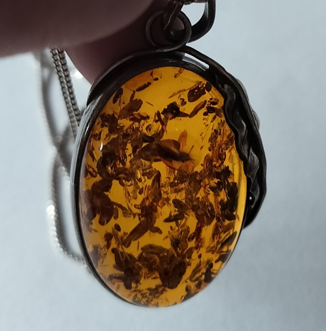 Vintage Large Baltic Amber Antiqued Sterling Silver Large Pendant, Substantial