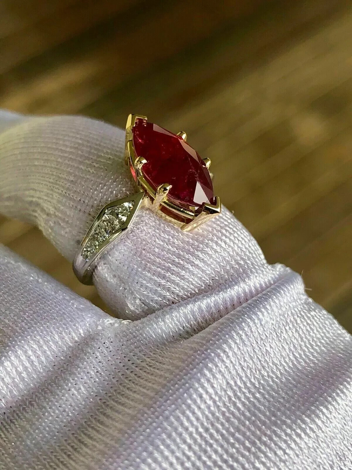Art Deco Marquise Cut Ruby Lab Created Diamond 14K White Gold FN Engagement Ring