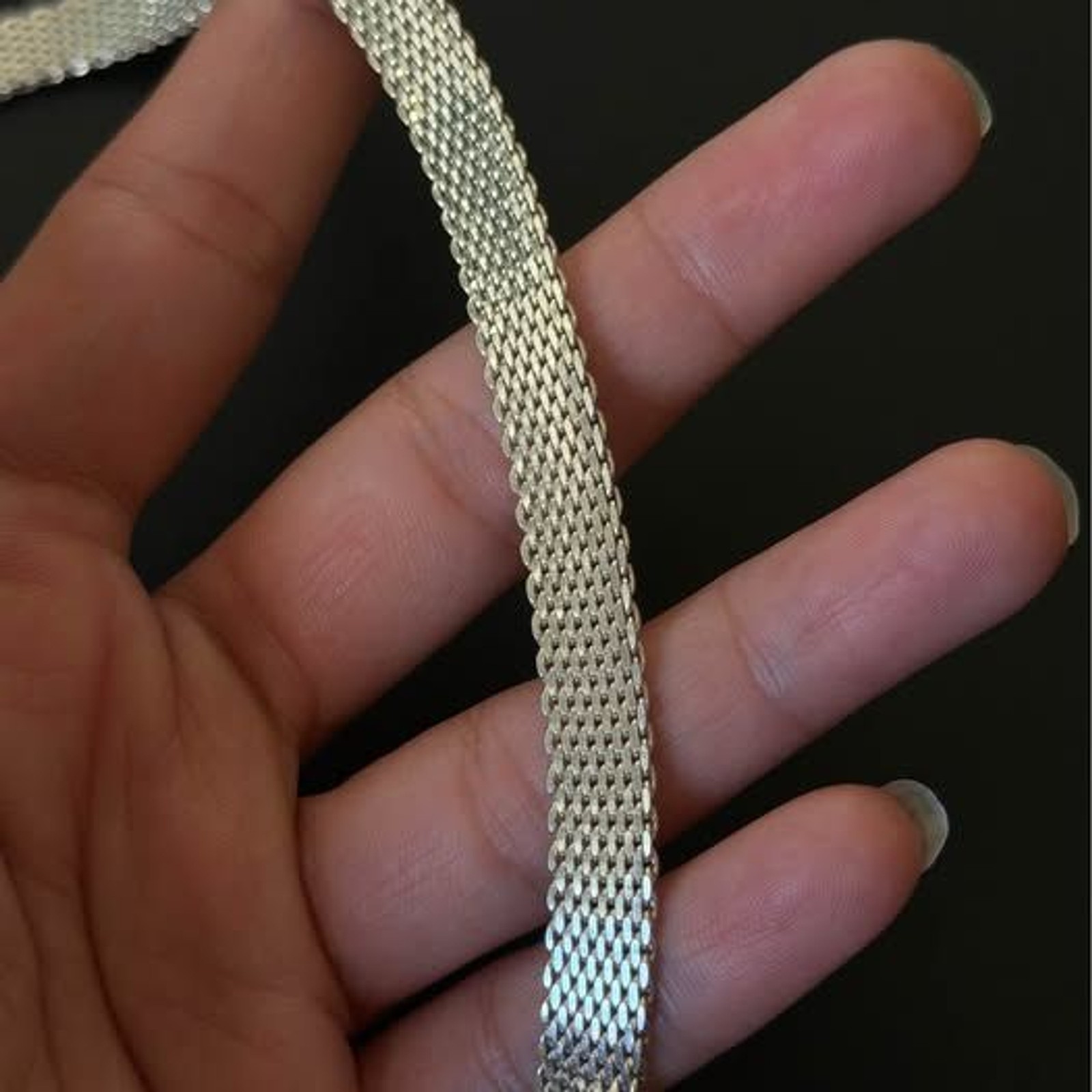 Vintage Sterling Silver Thick Mesh Collar Necklace | Adjustable 16–18.5”