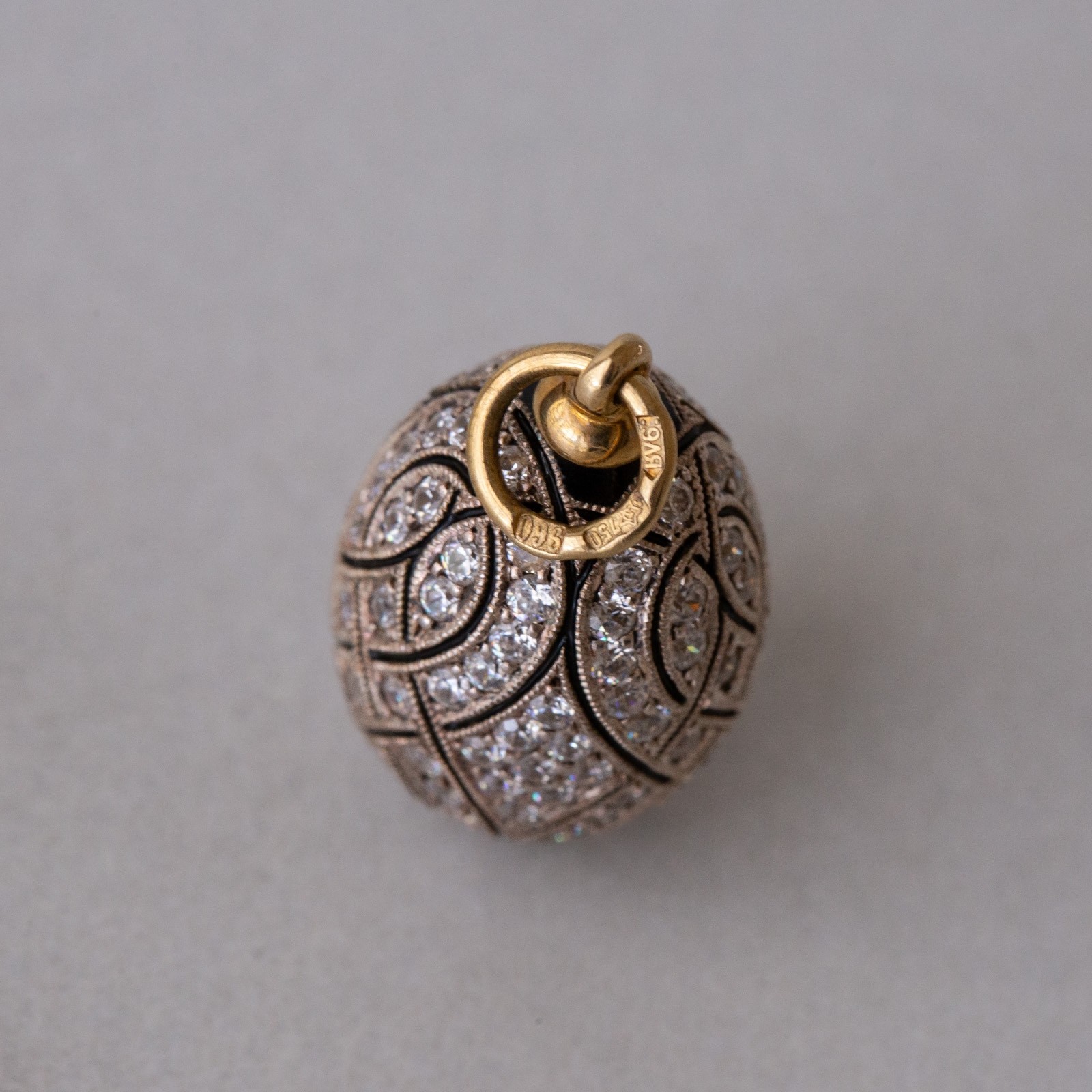 Vintage Soviet Era c.1990 Fully Pavé Enamel Egg Pendant 18k 750 Gold 960 Silver