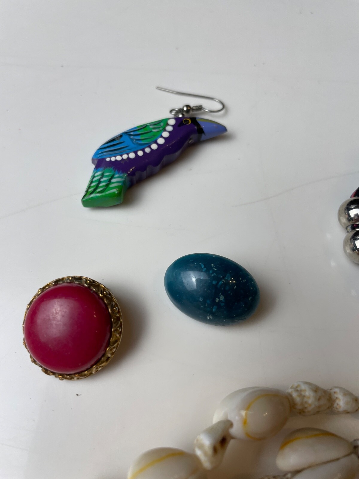 Lot Vintage Costume Jewelry For Repurposing And Wear Shell Necklace Beads Etc.