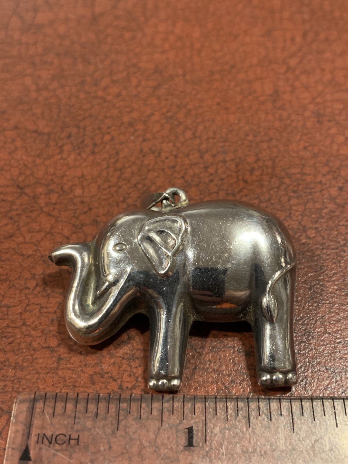 Sterling Silver Puff African Elephant Figural Necklace Pendant FREE SHIPPING