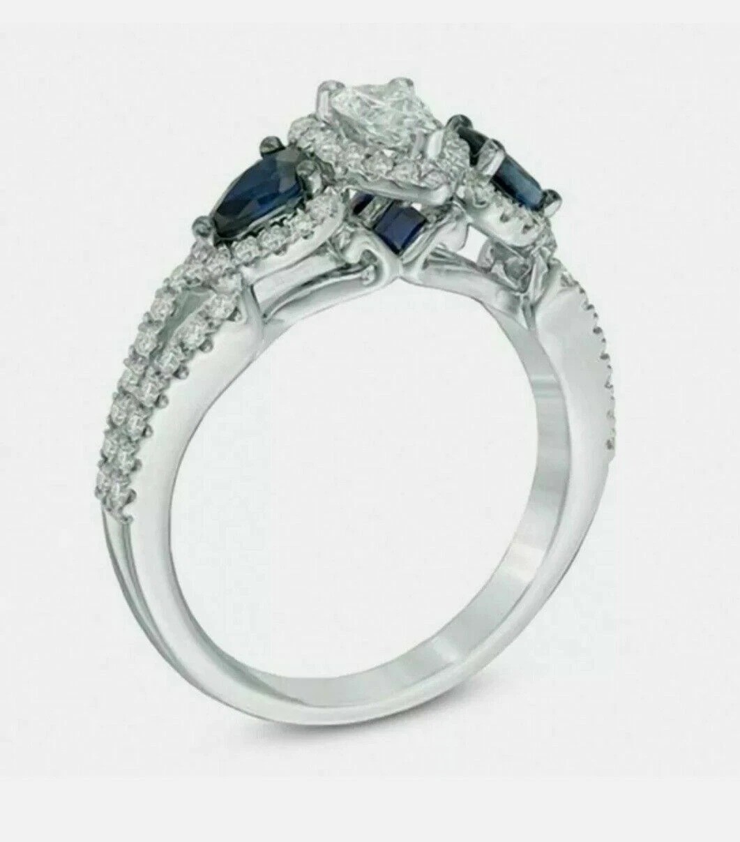 Vera Wang Love Pear Lab Created Diamond & Sapphire 925 Silver Engagement Ring