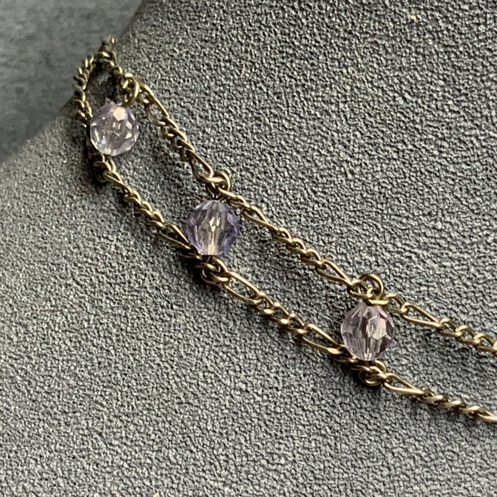 Ladder Beaded Choker Necklace 12 In Silver Clear Purple Iridescent Faceted Retro