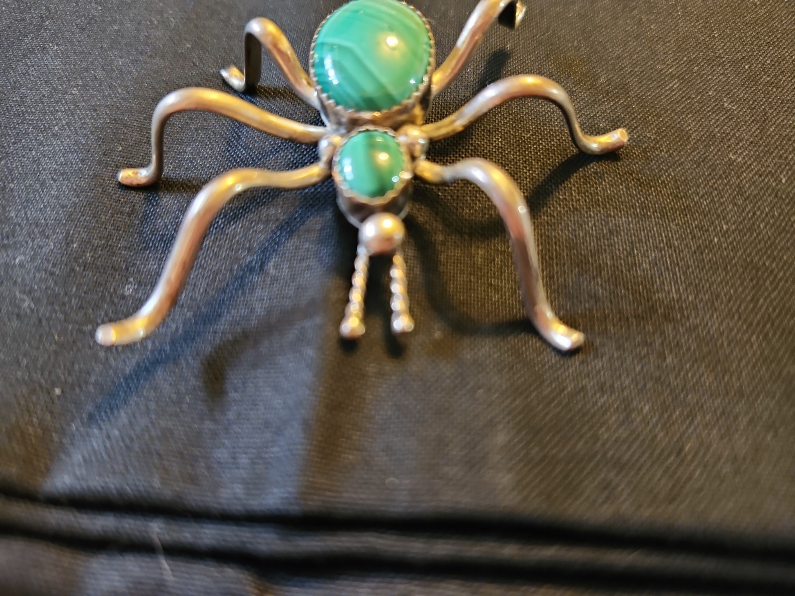 Sterling Silver Spider Broach With Malachite