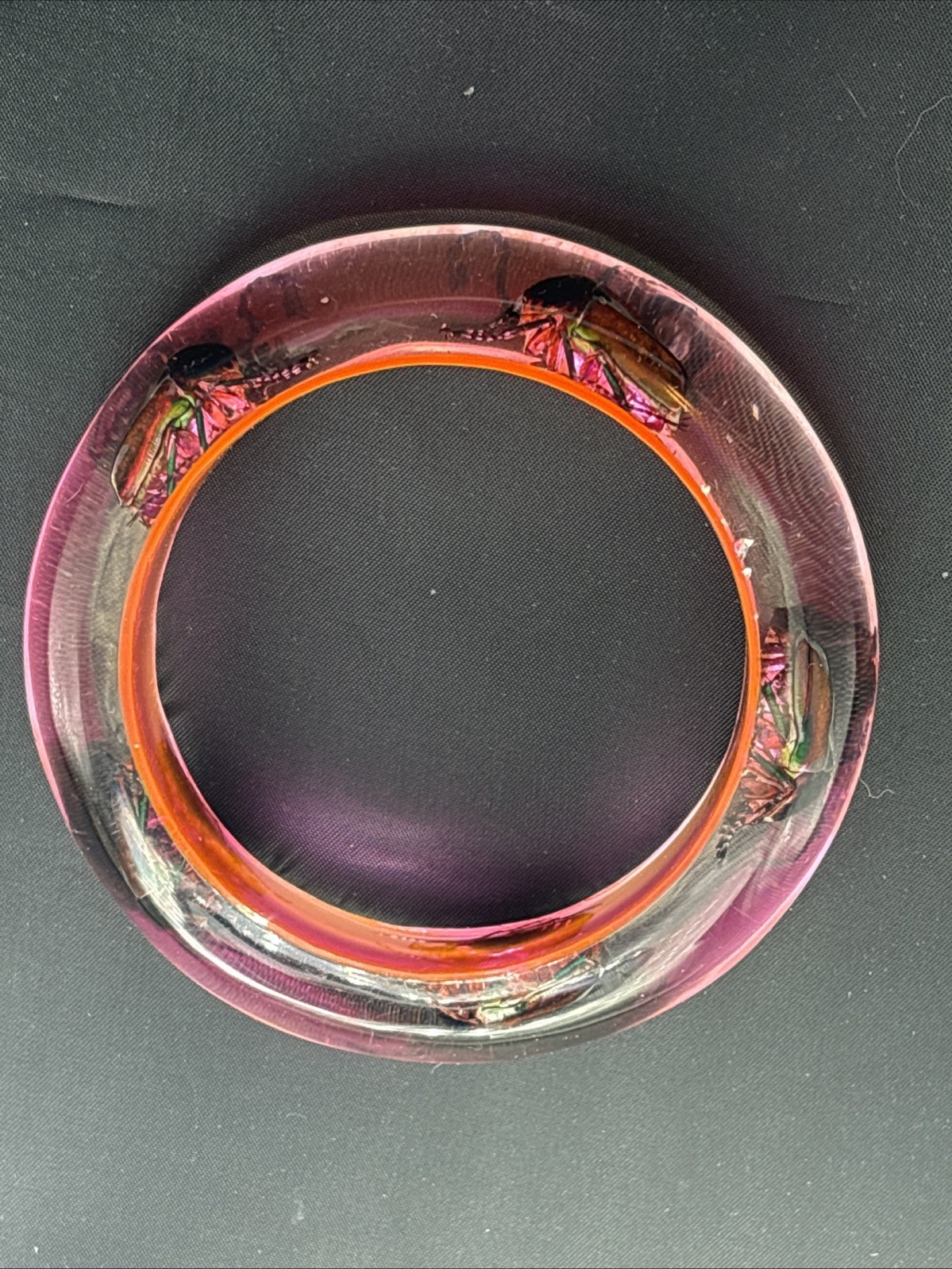 Clear Vibrant Pink Vtg Beetle Bracelet Translucent Resin, Lrg,1960s, NOS #16