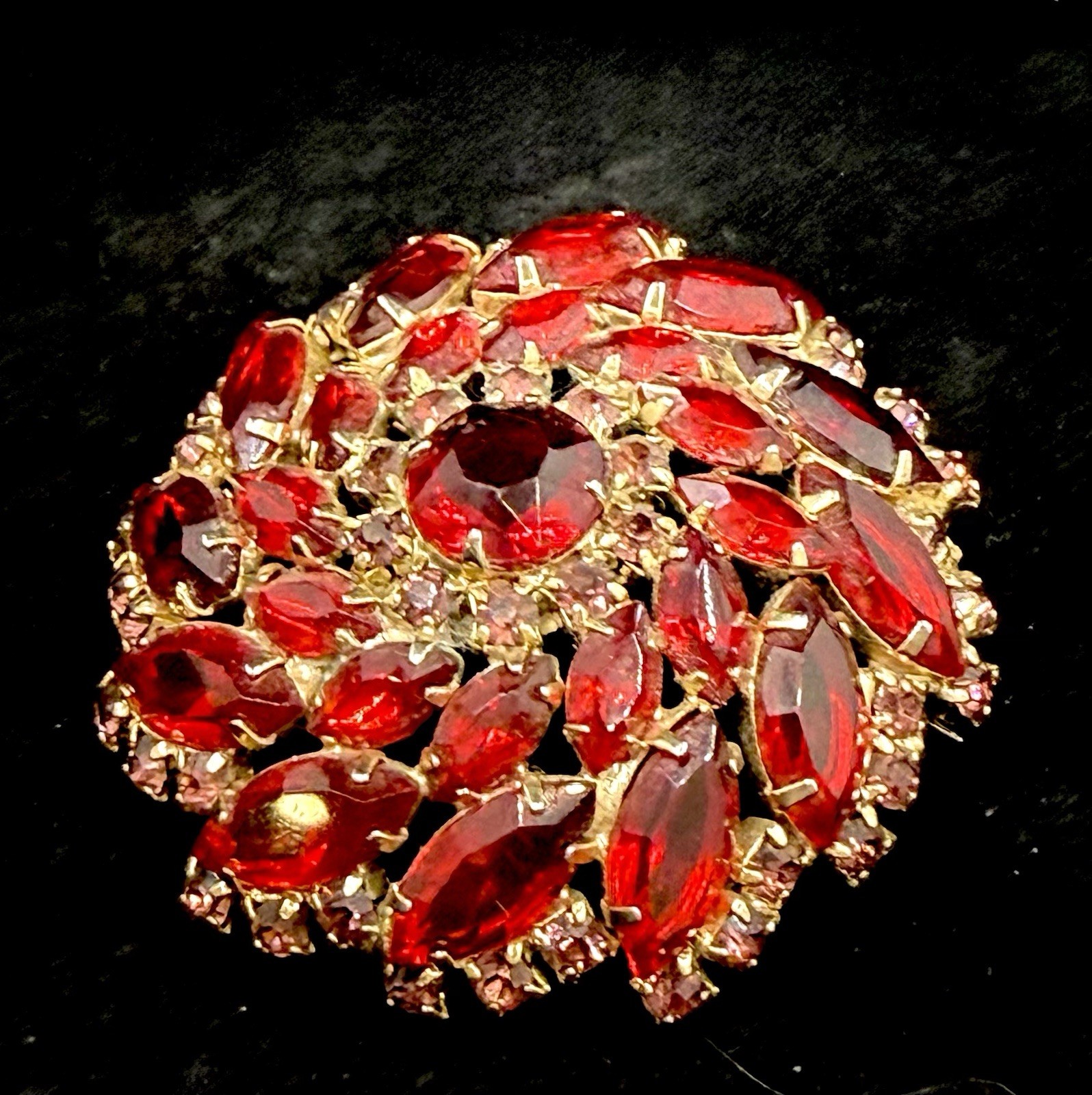 Vintage Juliana? Red Crystal Red AB Brooch Great Condition Large Open Back