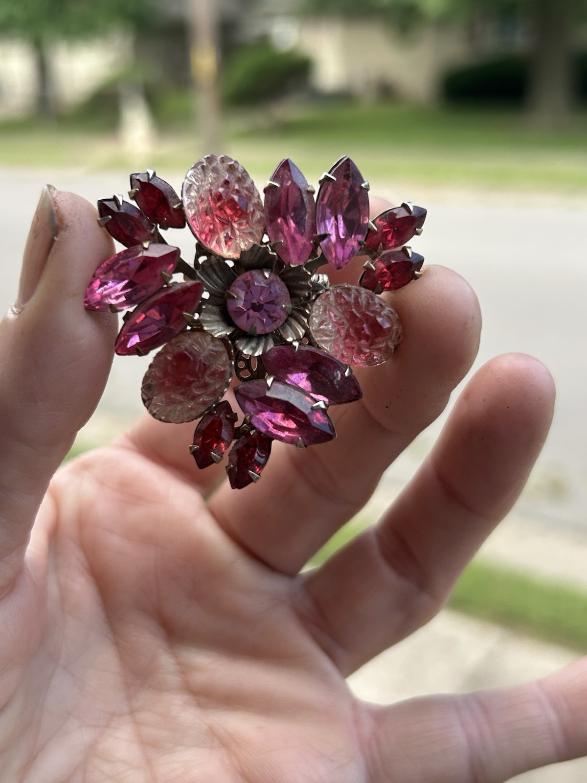 VTG Pink Rhinestone Flower Cluster Clip-On Lobe Earrings Set Lot, 2 Pairs
