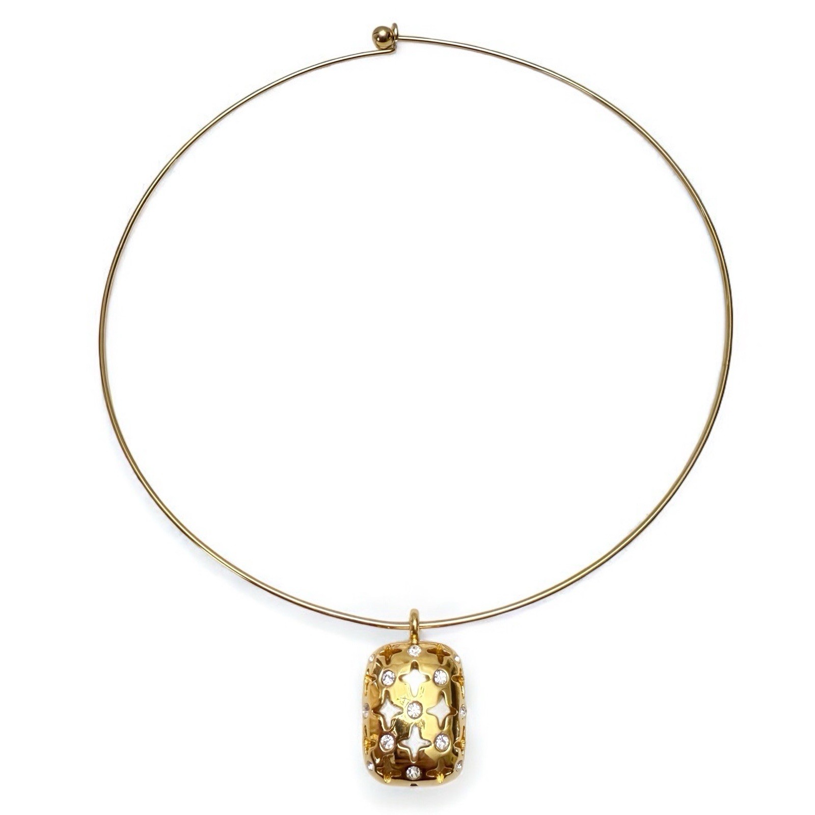 Vintage Swarovski Clear Crystal Star Cross Pendant Wire Choker Goldtone Necklace