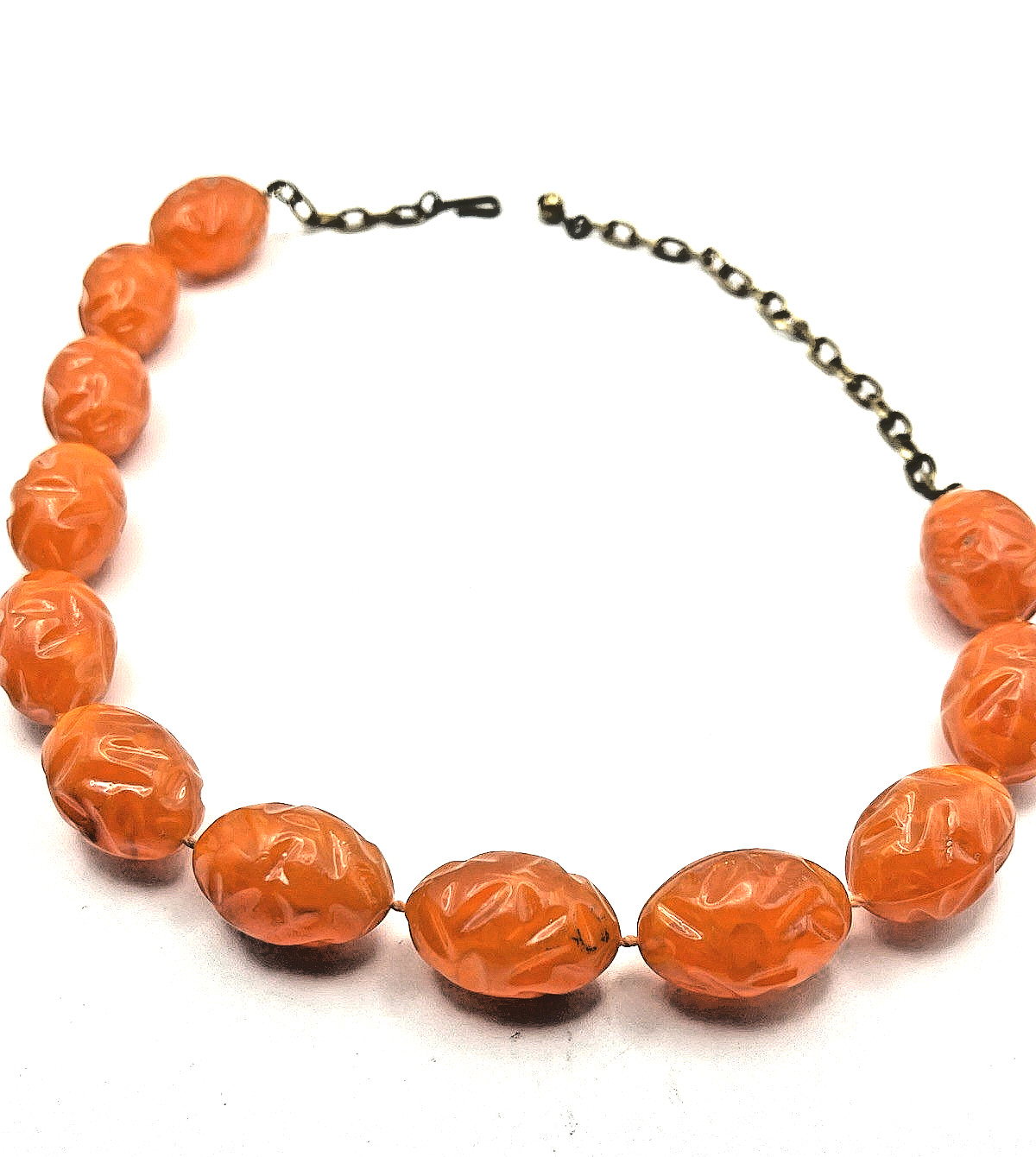 Vintage Orange Coral Colored Faceted Melon Necklace MCM 12″ Adjustable to 18″