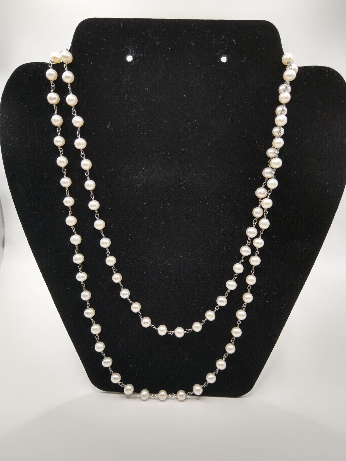 Single Strand Real Fresh Water Pearls with Silver Tone between Pearls Long