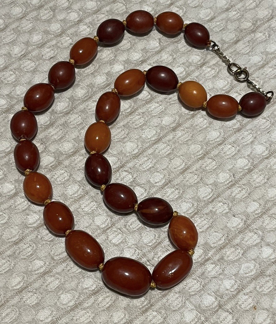 Rare Antique Dark Amber Butterscotch Necklace With Gorgeous Details And Swirls