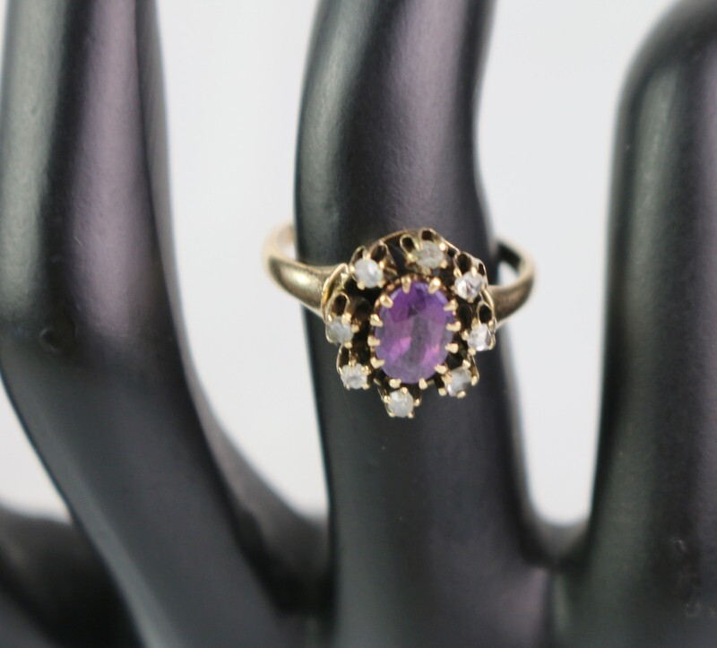 Antique Victorian 14K Gold Rose Cut Diamond Amethyst Engagement Ring Sz 5.75
