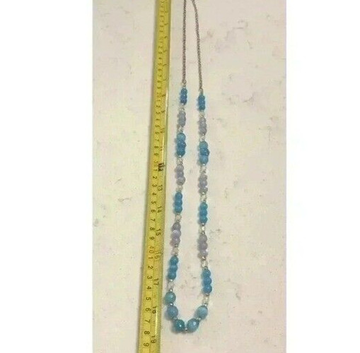 Vintage Necklace Iridescent Blue Beads Silver Tone Strand NY New York See Pics