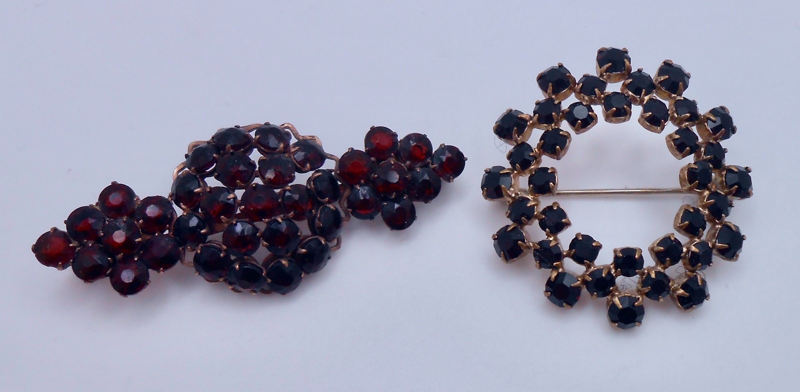 Vintage Deep Red Garnet Style ( Bohemian Garnet ?) Brooch Pin Lot of 2 J17
