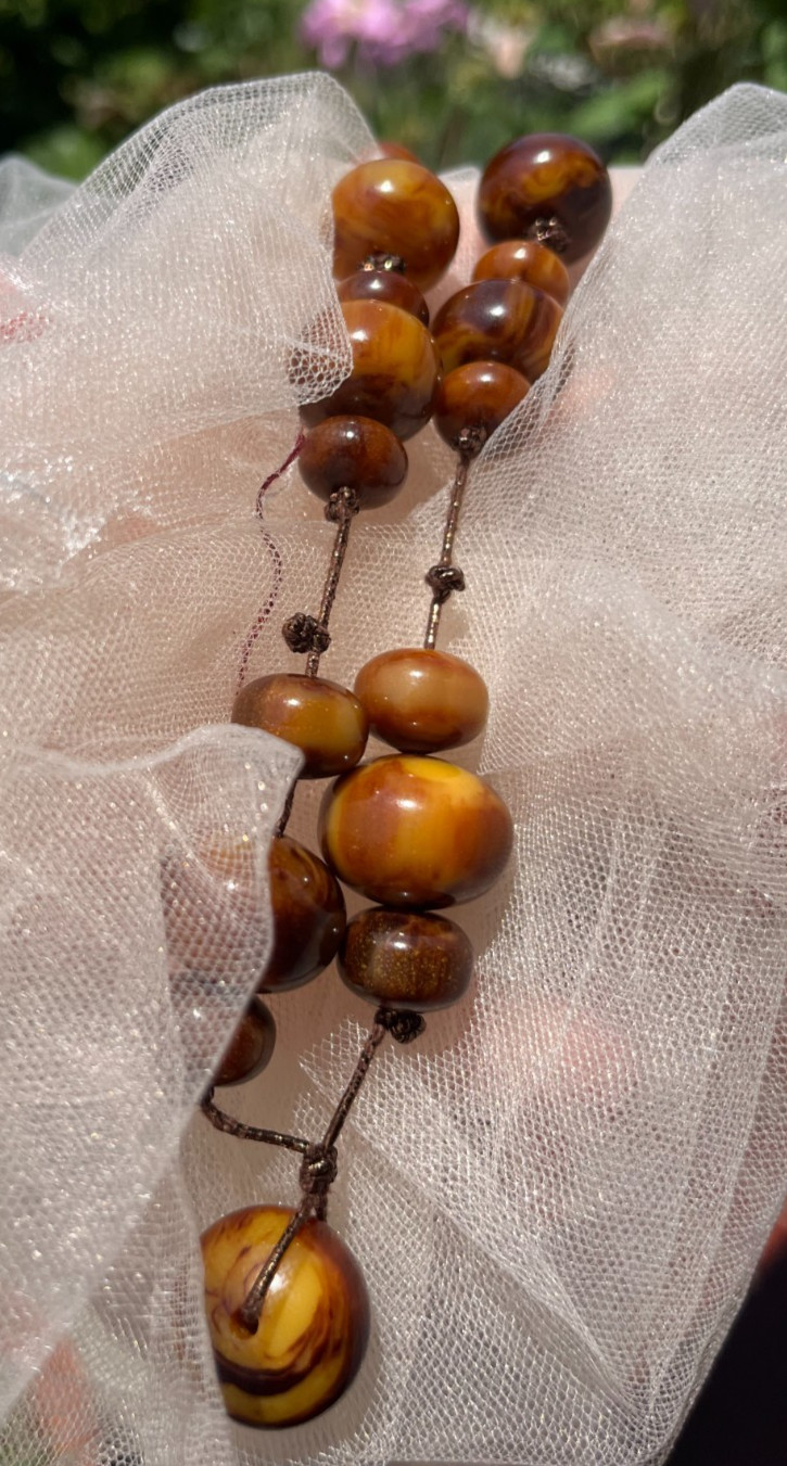 Vintage Butterscotch Egg Yolk Amber Bakelite Tortoise Shell Imitation Bead Neckl