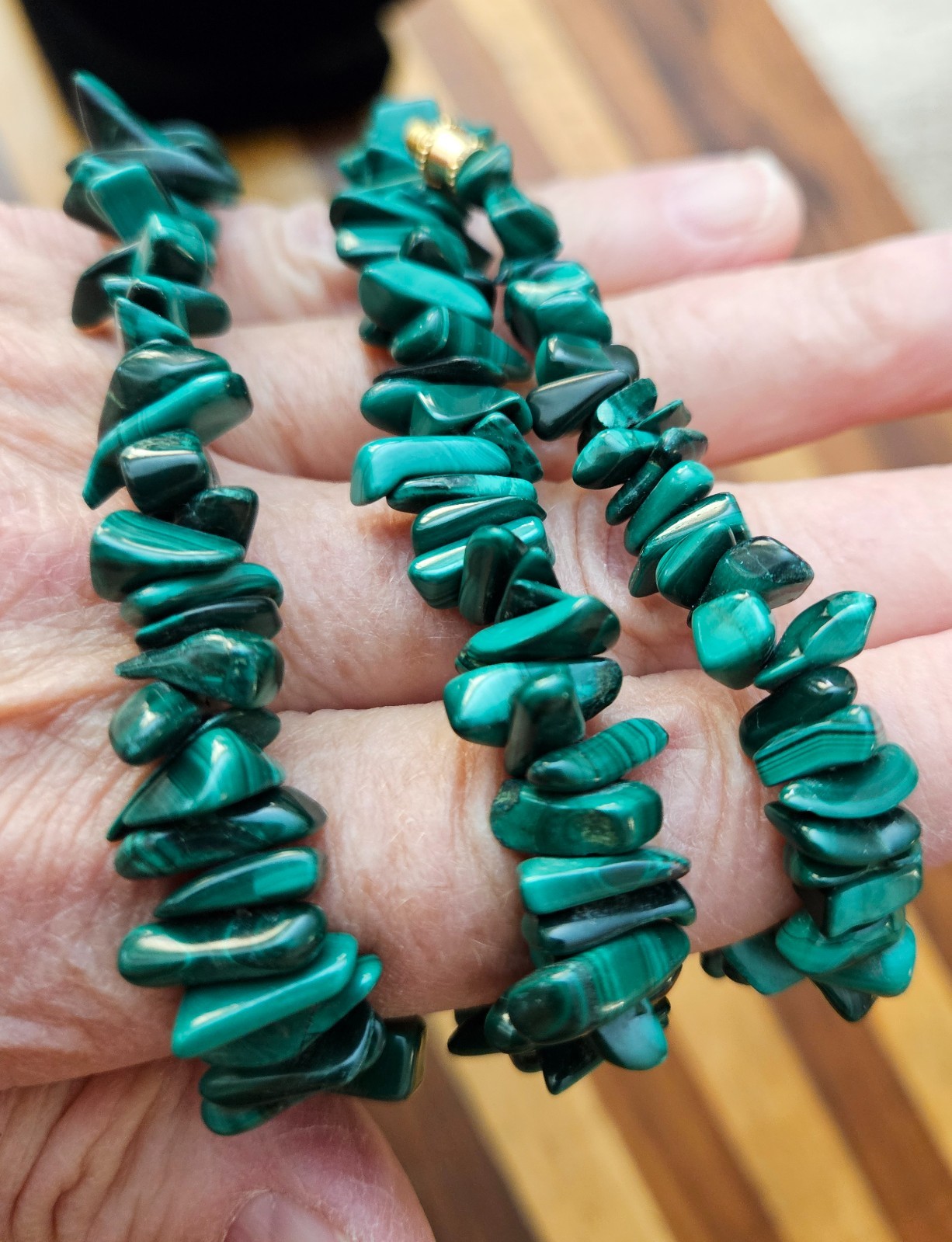 Vintage Malachite Chunks & Chips Nugget Necklace Screw Closure 25in 109gm