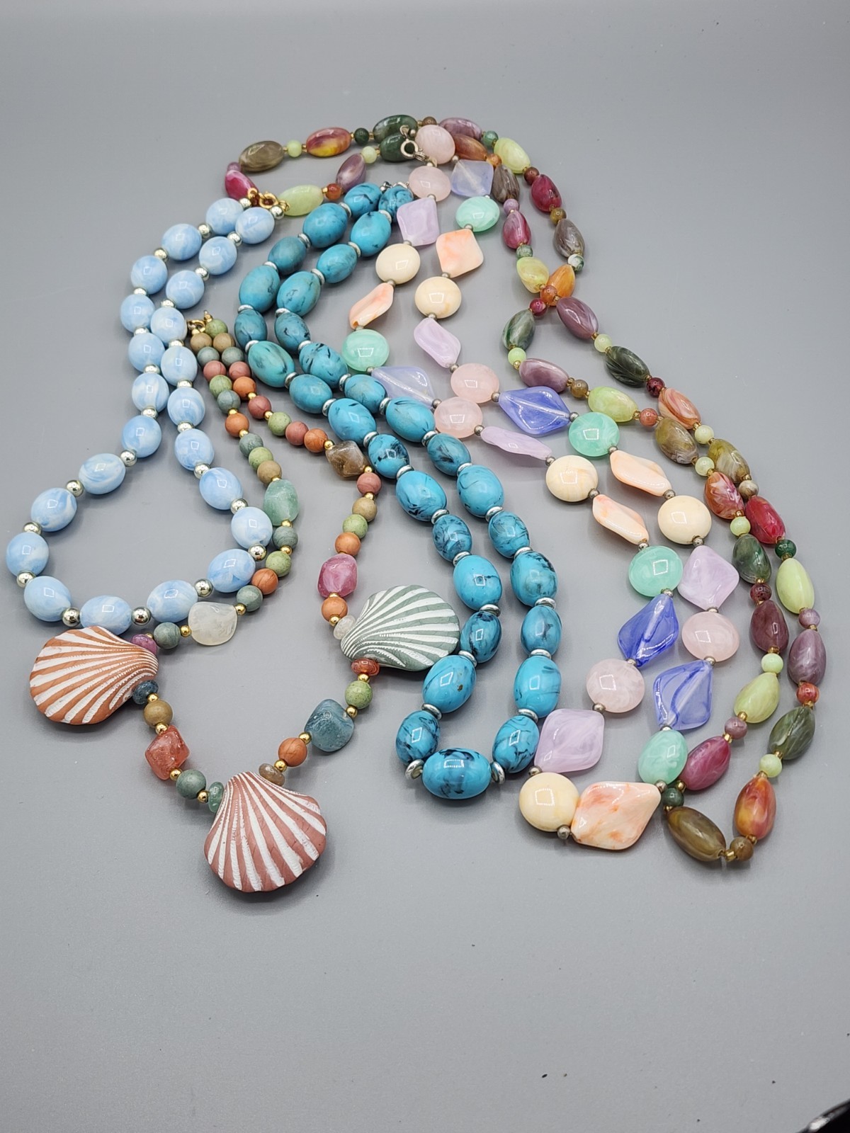 5 Necklace 1980s Career Jewelry Bundle Pastel Multicolor Pink Blue Purple Green