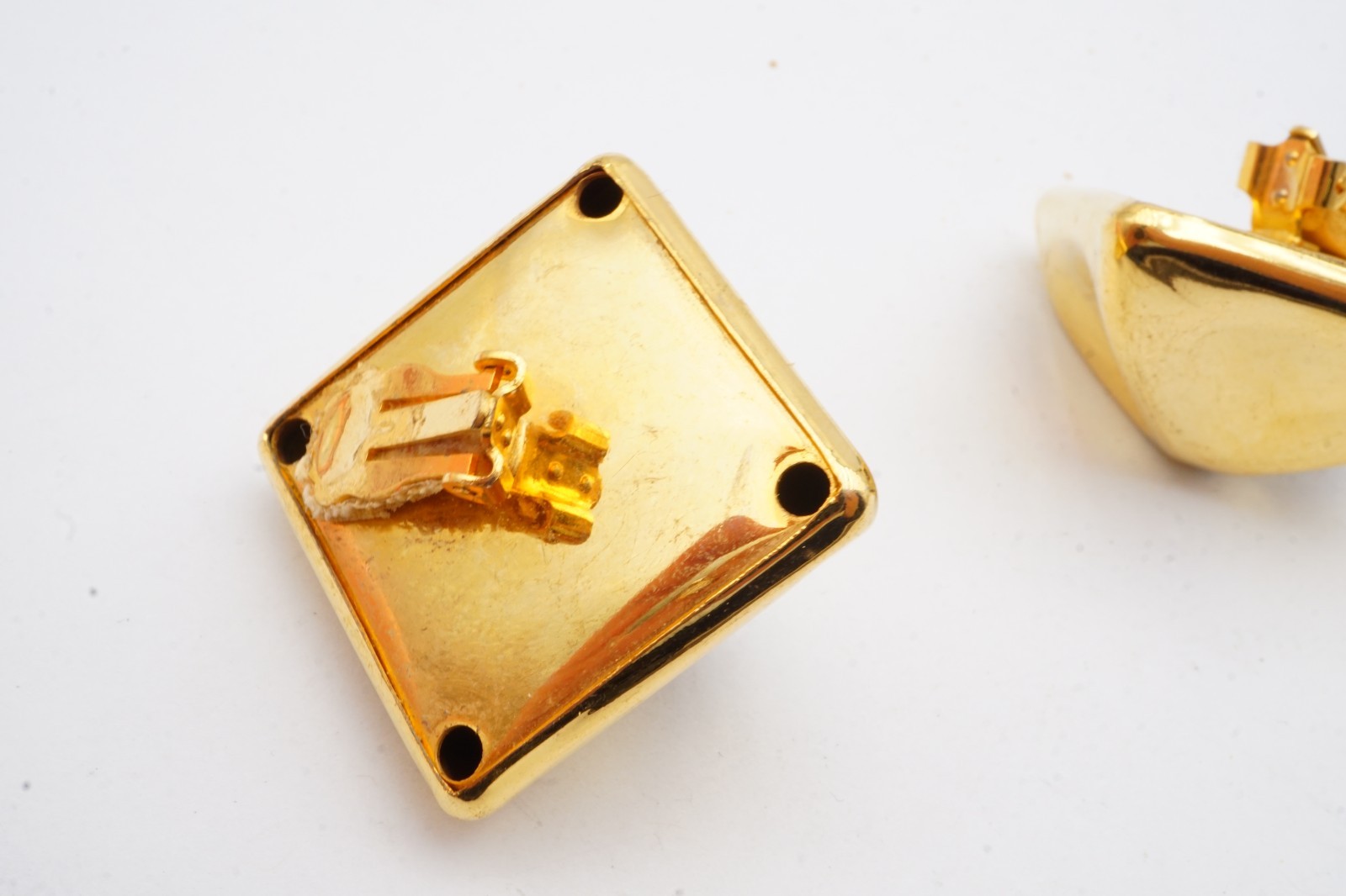 Vintage Clip On Earrings Gold Tone Pyramid Chunky