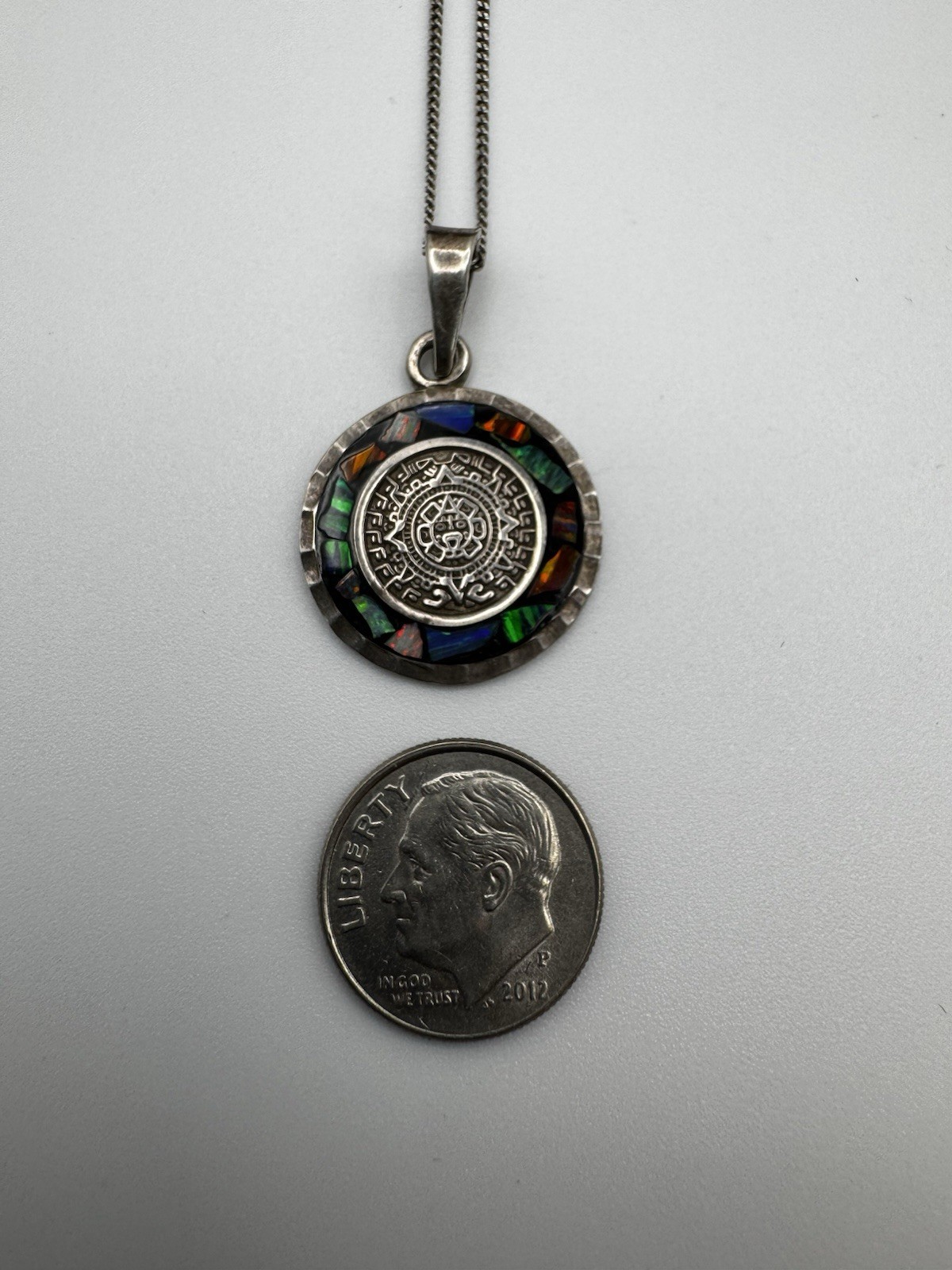Vintage Taxco Cardenas 950 Fine Silver Aztec Calendar Pendant 925 Chain