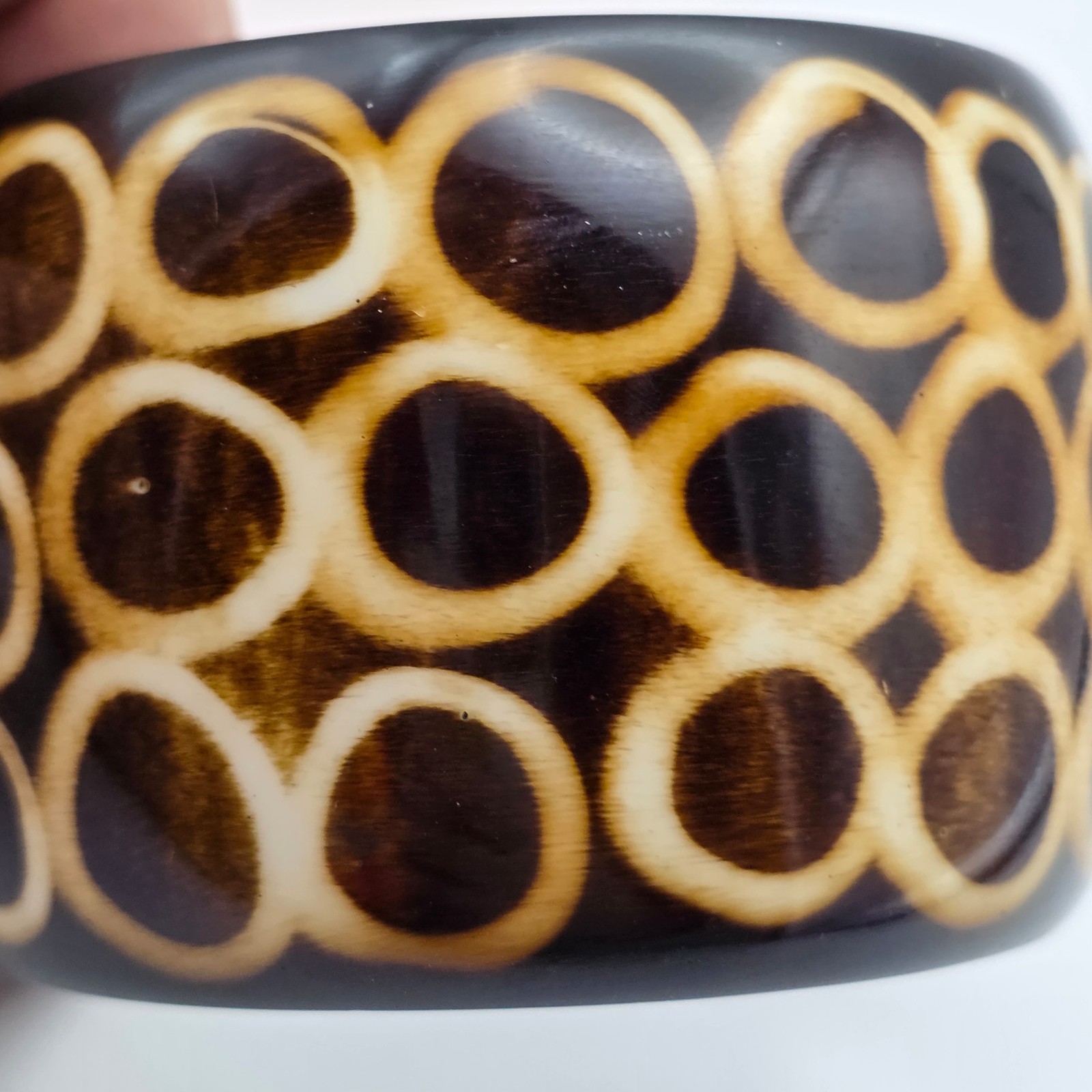 Brown Black Acrylic Bangle Bracelet 8 in Wide Chunky Statement Vintage