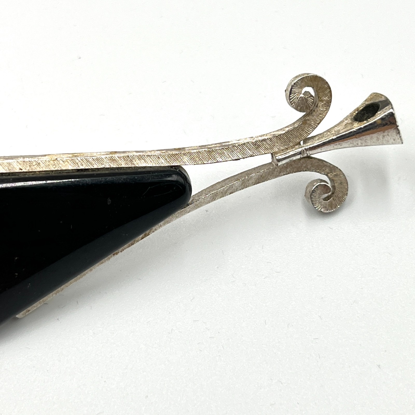 Vintage Avon Mid-Century Modern Silver Tone Black Onyx Style Teardrop Pendant