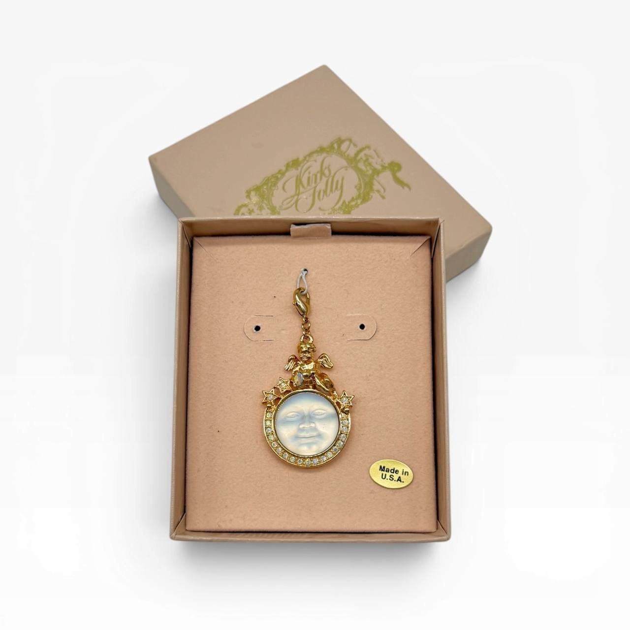 Vintage Kirks Folly Seaview Moon Angel Charm Pendant w/ Box