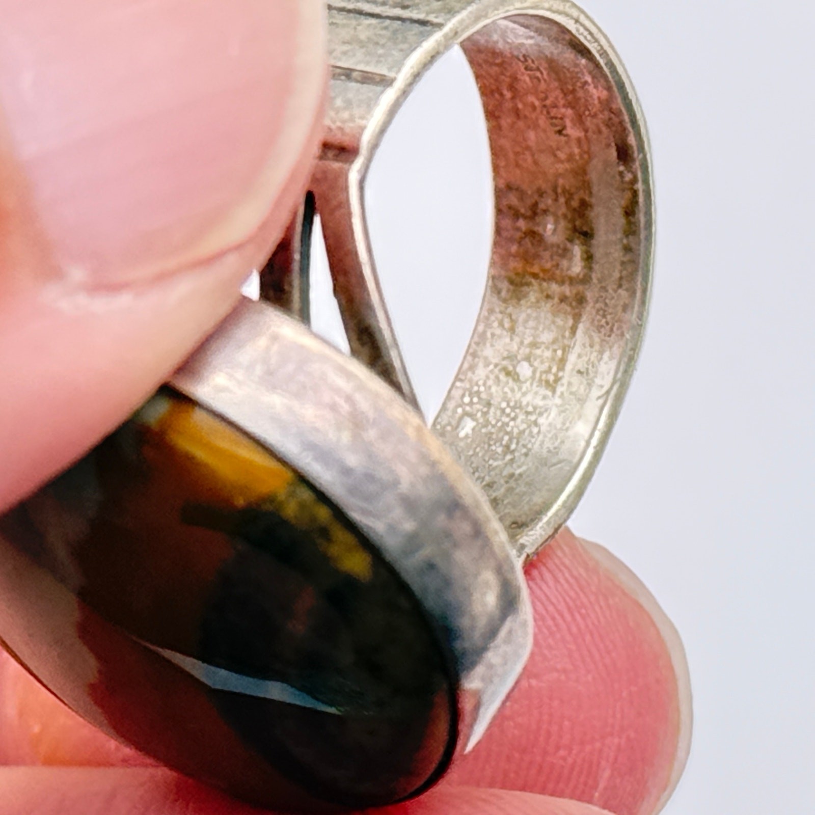 Vintage Modernist Picture Jasper Sterling Silver Ring Size 7.25