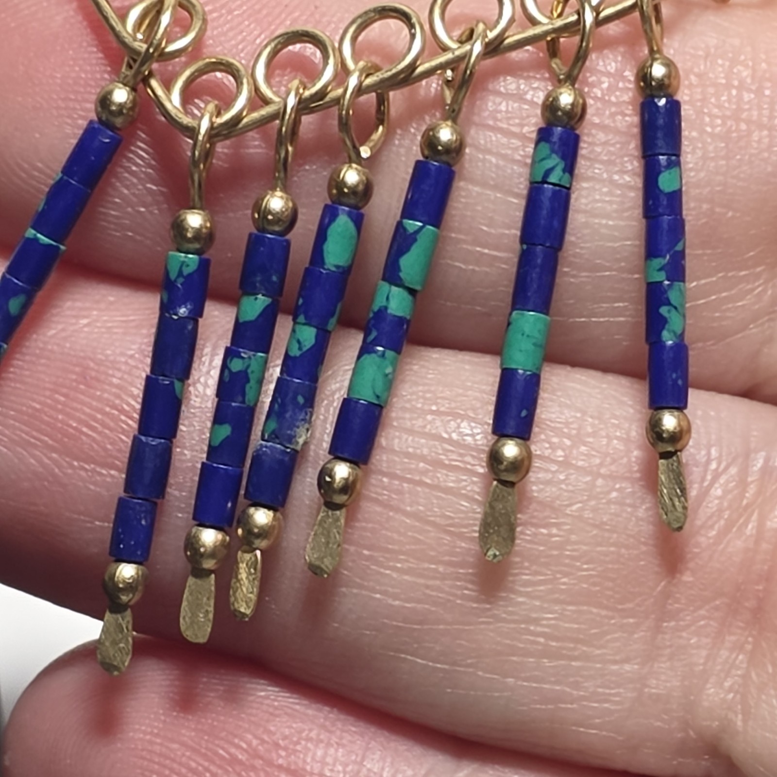 Vintage Azurite Heishi Bead Ear Cuff & Earring Set Southwestern Gold Filled 80s