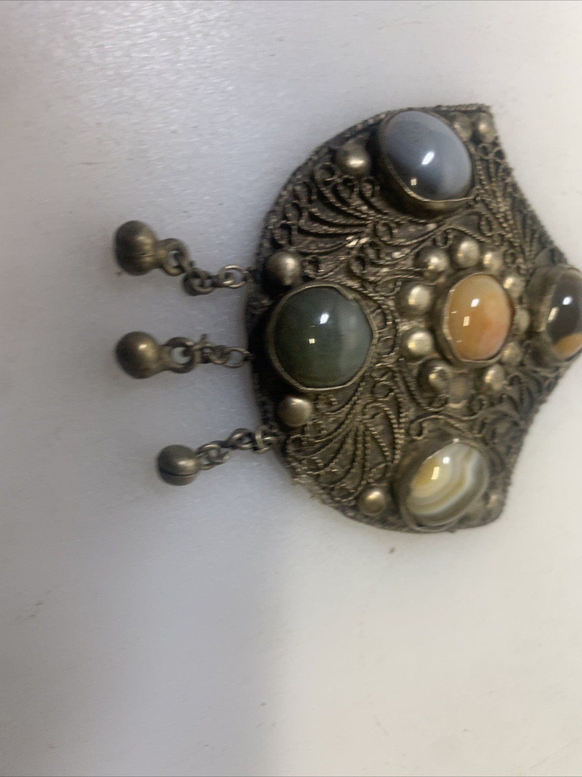 Unique Vintage Tibetan Agate Stone Brass Tone Pendent No Chain