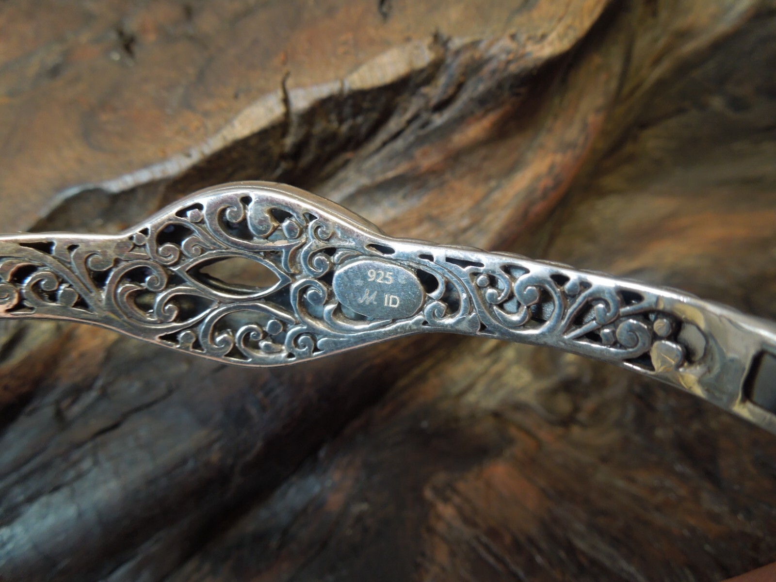 Vintage Robert Manse M ID 925 Sterling Silver Sapphire Hinged Cuff Bracelet