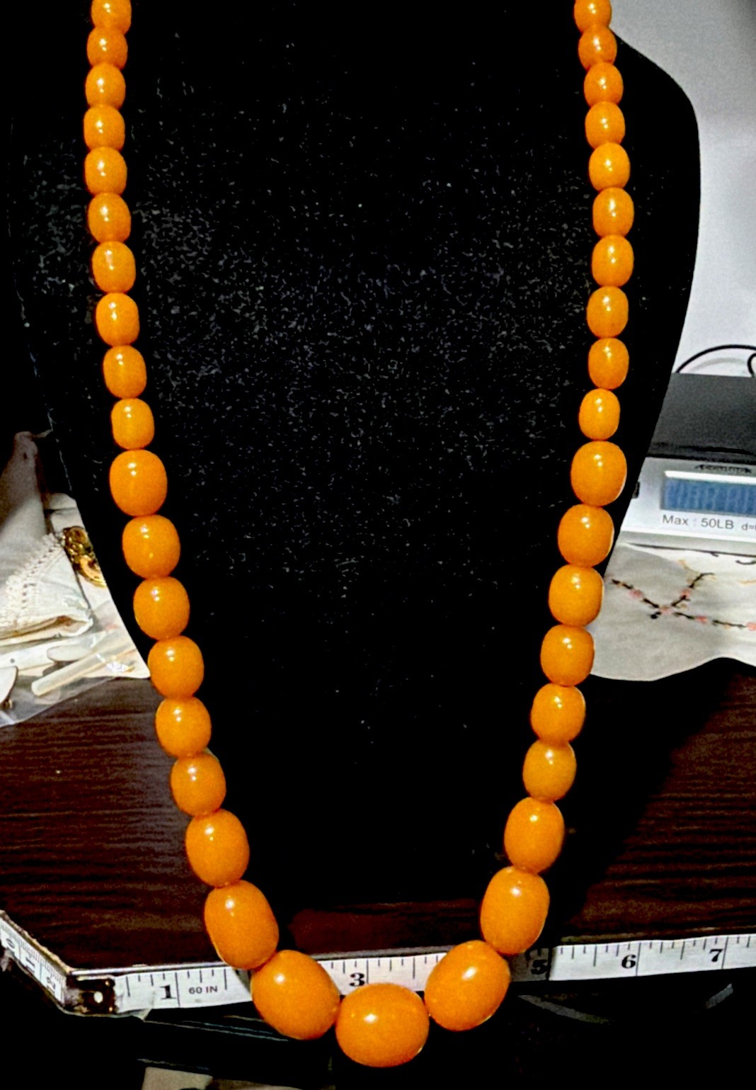 Vintage Butterscotch Bakelite Tested Graduating Beads 30” Gold Plate Necklace