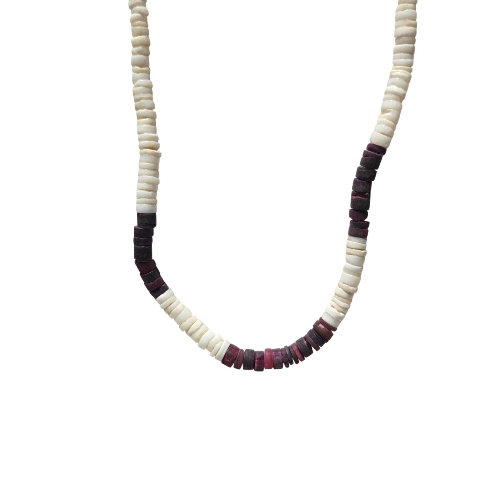 Vintage White Purple Heishi Shell Necklace Magnetic Closure Beach Core Surfer