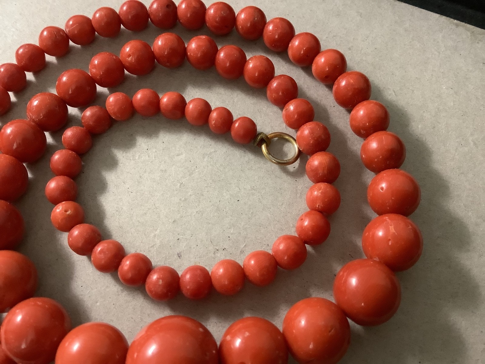 Antique genuine red coral graduated bead necklace 21 in 43.84g
