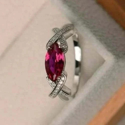 Classic Art Deco Style Marquise Cut Lab Created Diamond 925 Silver Ring For Her