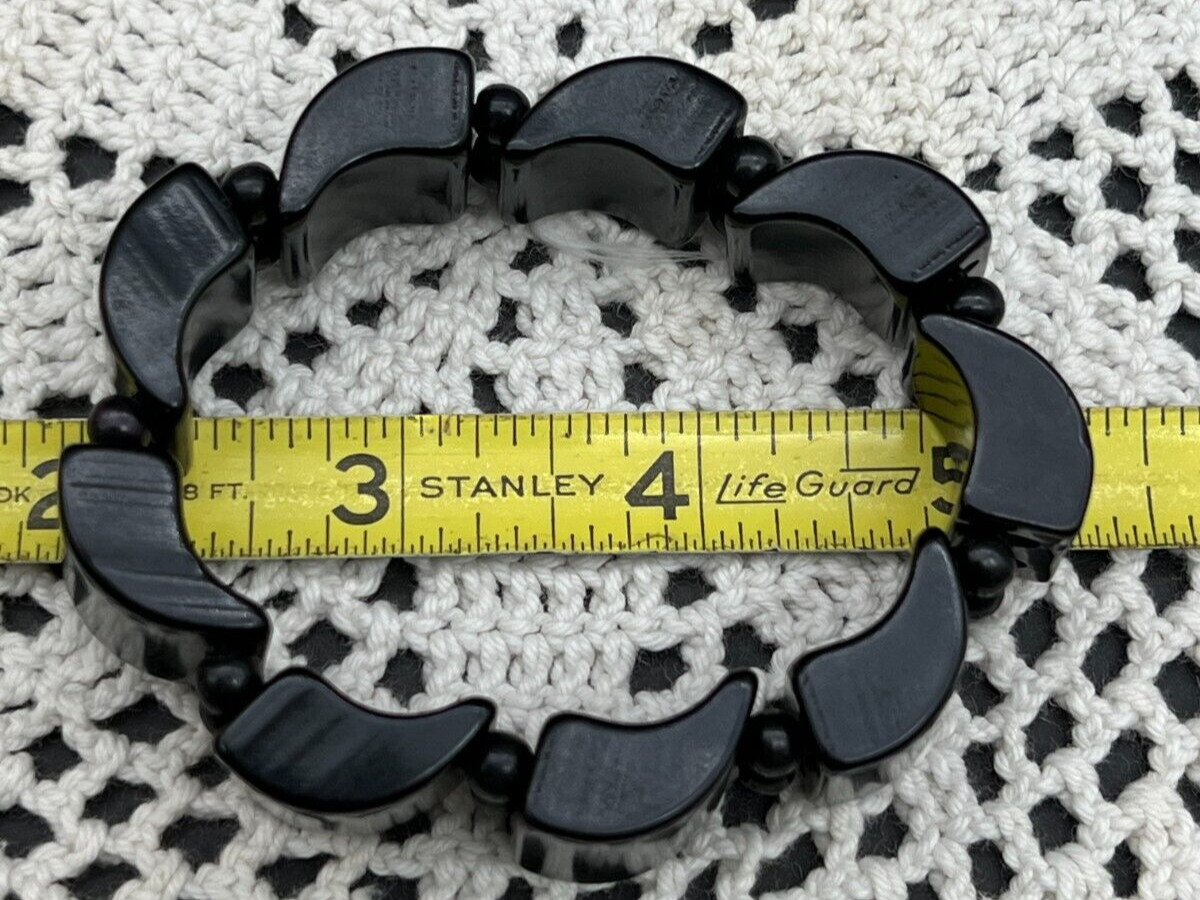 Vintage Thick Black Bakelite Stretchy Bracelet Tested 30g