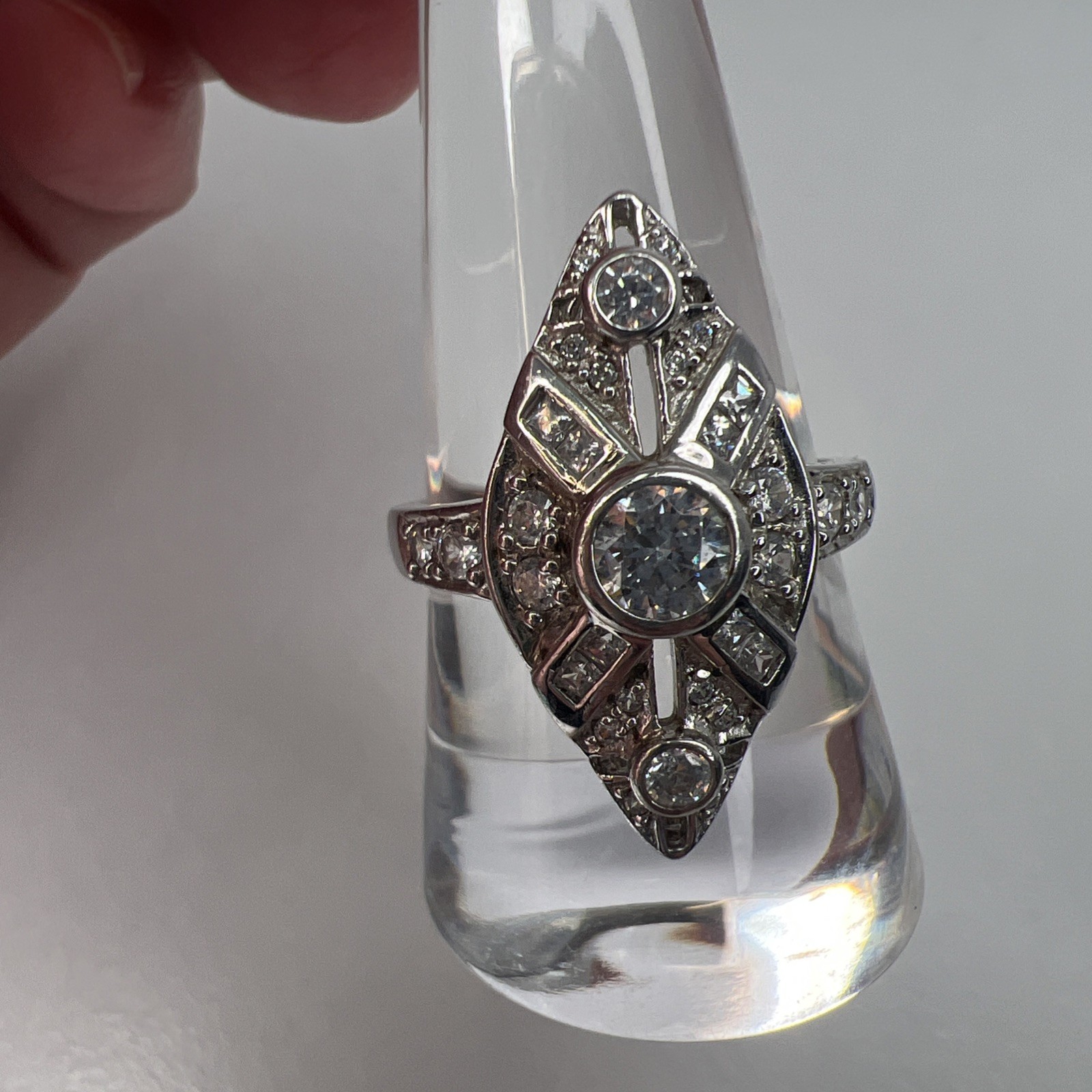 Sterling Silver 925 Art Deco Style CZ Ring Size 8.75