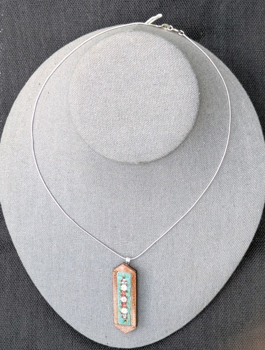 Antique Micro Mosaic Converted Pendant 16.5″ 925 Ster Silver Necklace AS IS D79
