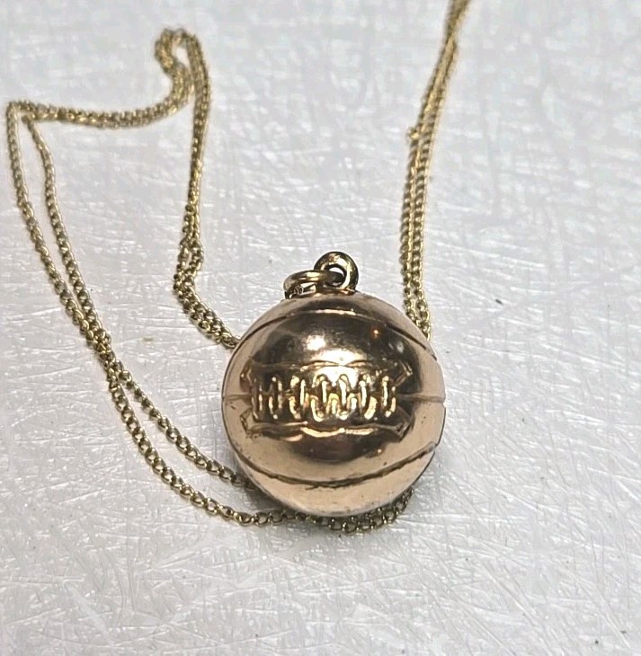 Vintage Gold Filled Basketball Pendant Charm with Chain Necklace 1940s era