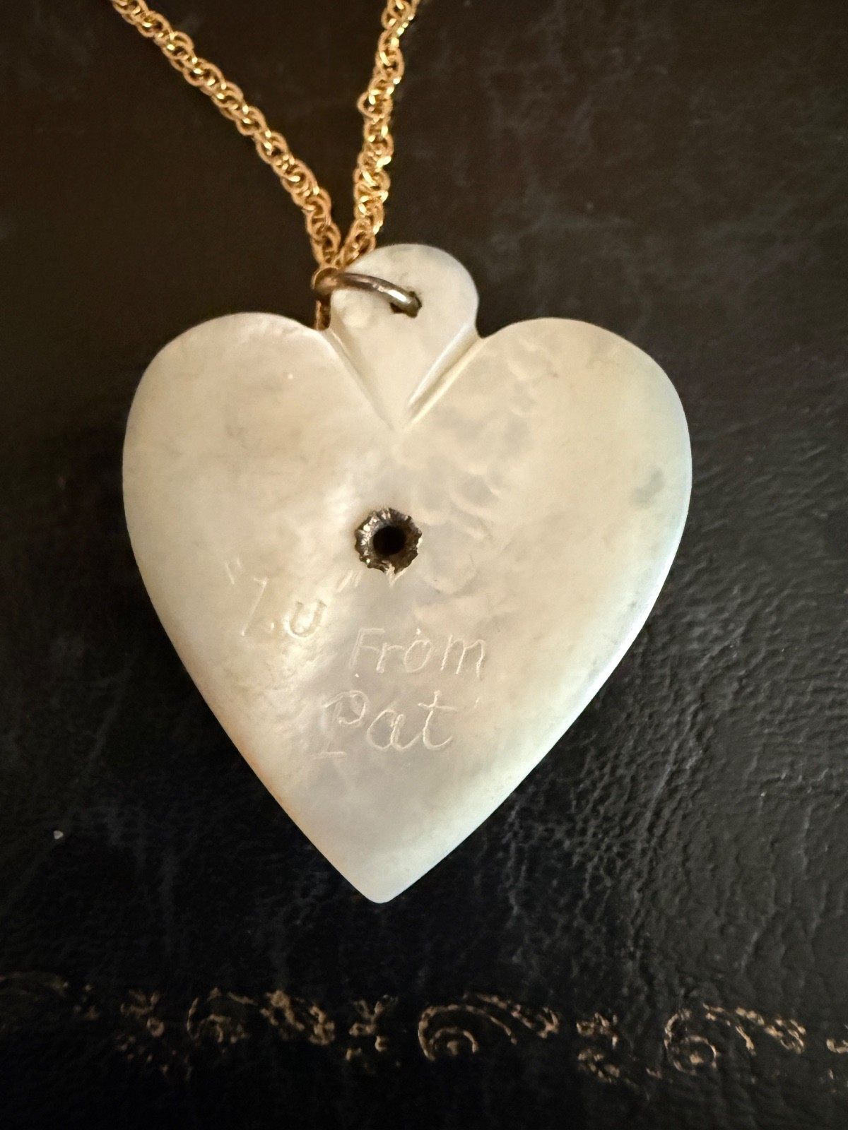 Vintage Sweetheart WW ll pendant necklace Mother of pearl Heart ‘Lu From Pat’