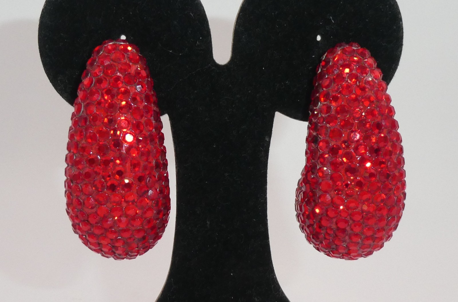 Vintage Richard Kerr RED Crystal Domed Pave Clip On Earrings HUGE Statement 80s