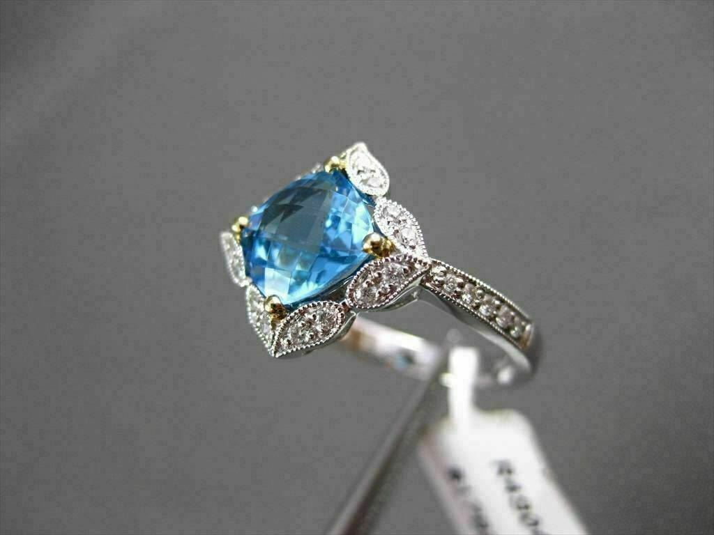 ESTATE 1.88CTW DIAMOND & AAA BLUE TOPAZ 14KT TWO TONE GOLD STAR FILIGREE RING