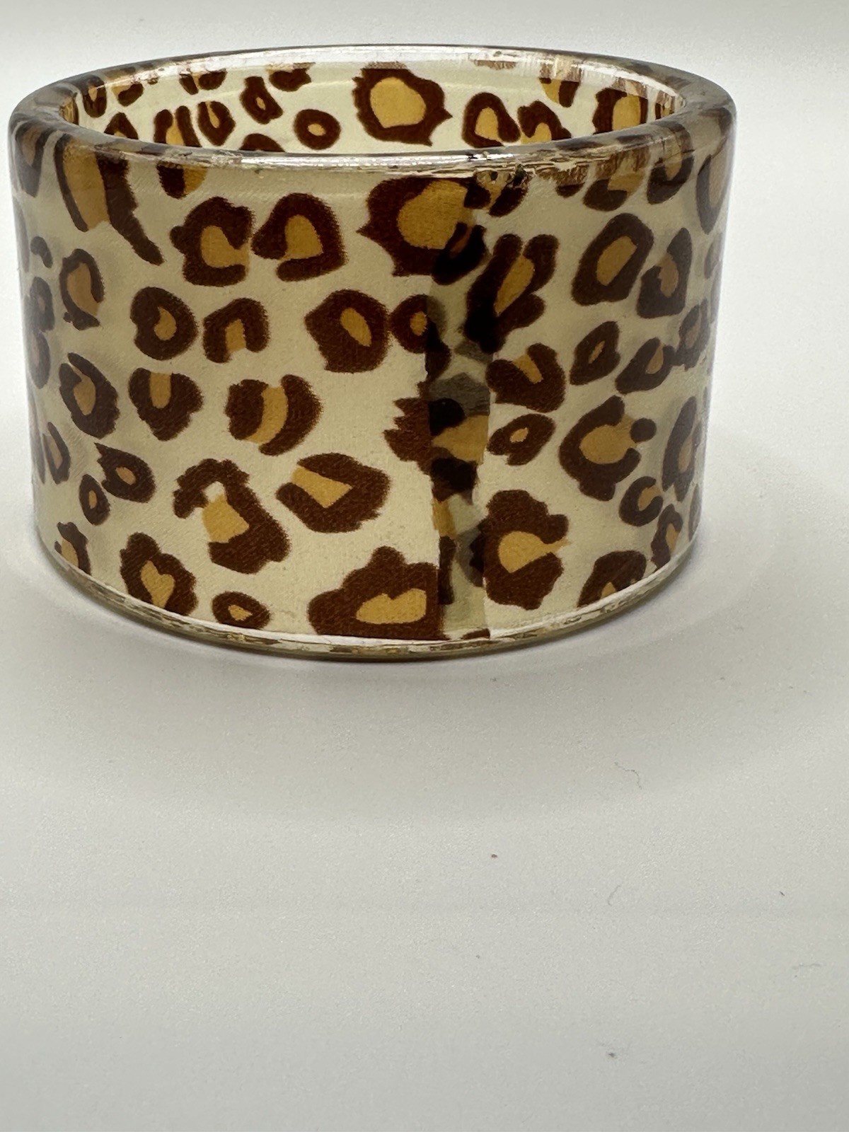 VINTAGE Lucite? Acrylic? Leopard Animal Print Wide Bangle Bracelet Size 8